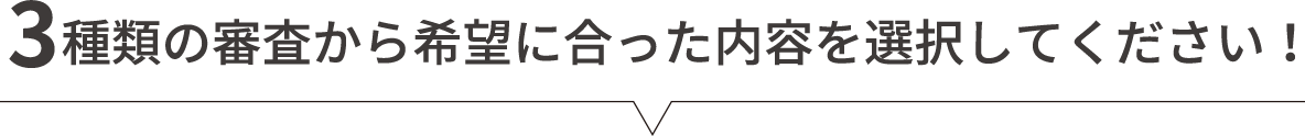 3 種類の審査から希望に合った内容を選択してください！